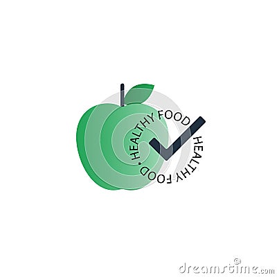 Green apple with healthy food seal, vector icon Vector Illustration