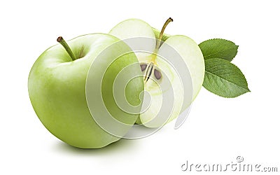 Green apple and hidden half isolated on white background Stock Photo