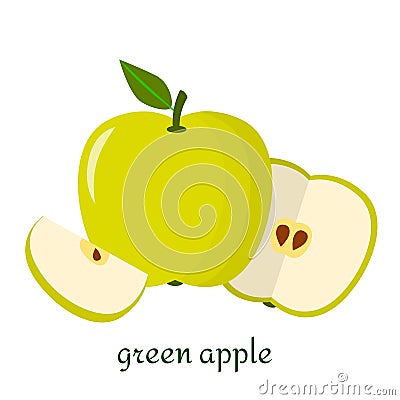 Green Apple icon in flat style isolated on white background. Vector Illustration