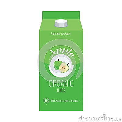 Green apple juice box package with solid and flat color design style. Vector Illustration