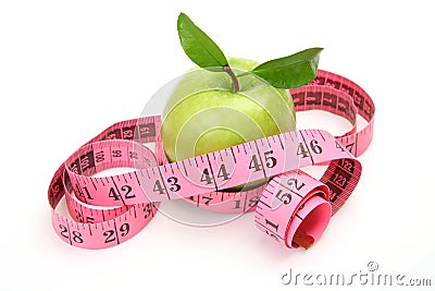 Green apple and measuring tape Stock Photo