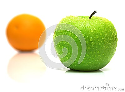Green apple and orange Stock Photo