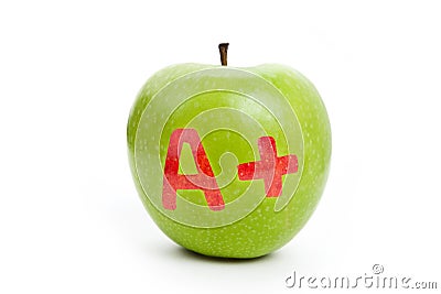 Green apple and A Plus sign Stock Photo