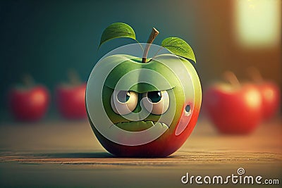 The Green Apple's Sad Face Stock Photo