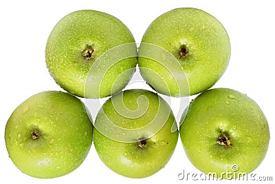 Green apple stack top view isolated Stock Photo