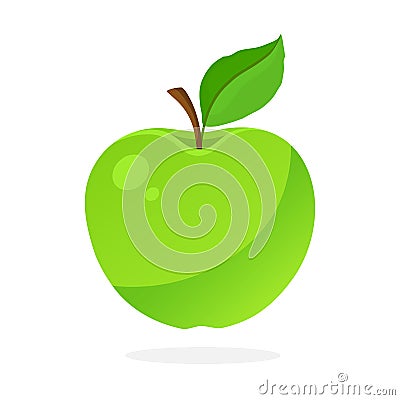 Green apple with stem and leaf Vector Illustration