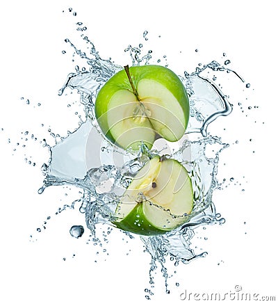 Green apple in water Stock Photo