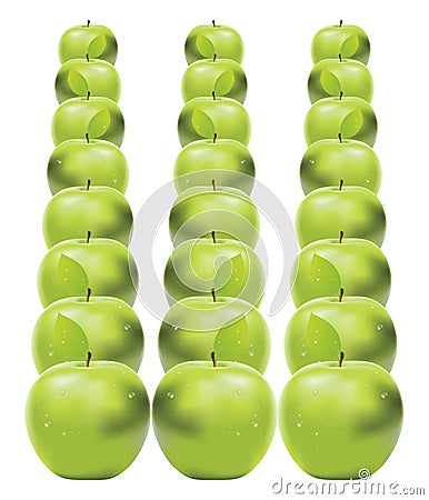 Green apples in row Vector Illustration