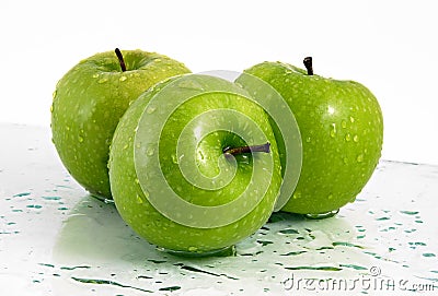 Green apples with waterdrops Stock Photo