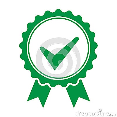 Green approved or certified medal icon in flat design Cartoon Illustration