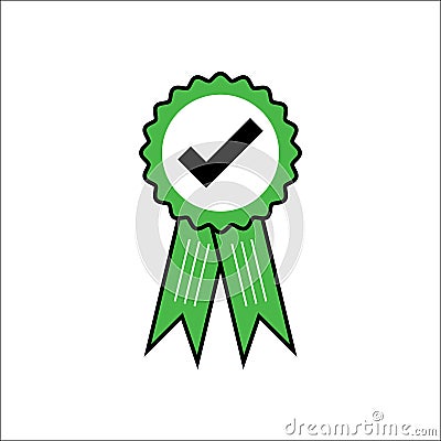 Green approved medal. Check or good quality badge green color vector eps10. Vector Illustration