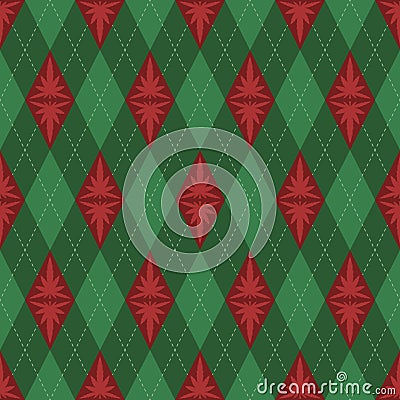 Green Argyle Style Pattern Red Cannabis Leaves Vector Illustration