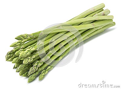 Green asparagus diagonal bunch isolated on white background Stock Photo