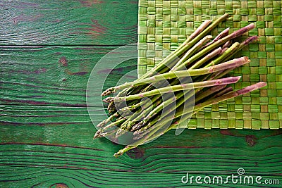 Green asparagus fresh on wood table Stock Photo