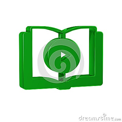 Green Audio book icon isolated on transparent background. Play button and book. Audio guide sign. Online learning Stock Photo