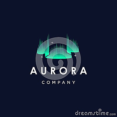 Green aurora borealis logo, modern northern lights sky aurora and stars icon logo design illustration background Vector Illustration