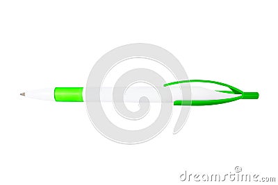 Green automatic plastic ballpoint pen isolated on white background Stock Photo