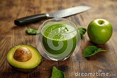 Green avocado, apple and spinach Smothie healthy food concept Stock Photo