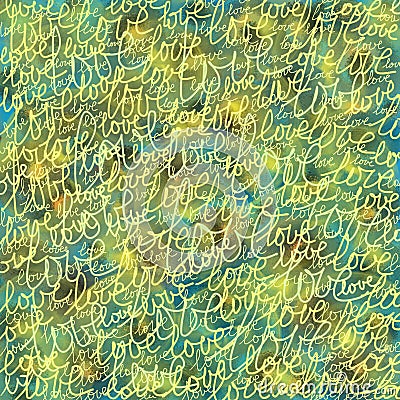 Blurry colorful background with words of love. Green pattern Stock Photo