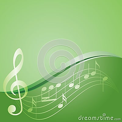 Green background - curved music notes - vector Vector Illustration