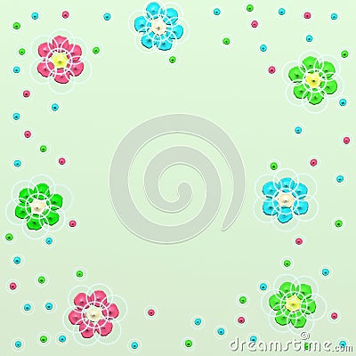 Green background with flowers. Children`s illustration. Cartoon Illustration