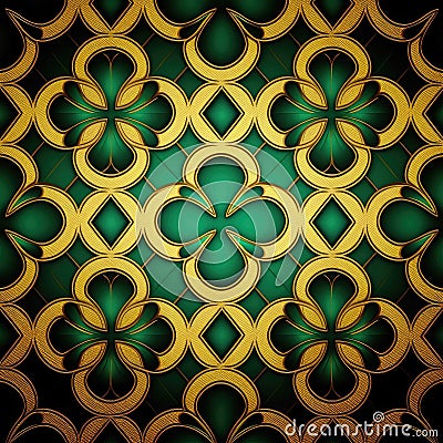 Green background with gold or yellow patterned decoration - generative ai Stock Photo