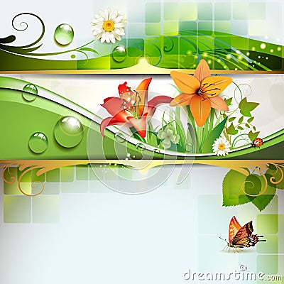 Green background with lily Vector Illustration