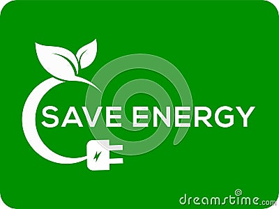 Green background Save energy leaf logo Vector Illustration