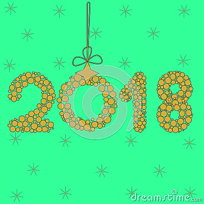 2018 on green background, zero Vector Illustration