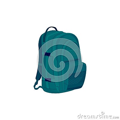 Green Backpack Isolated on White Vector Illustration