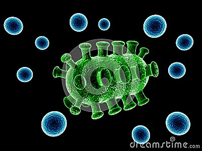 Green bacteria on blue cells Stock Photo