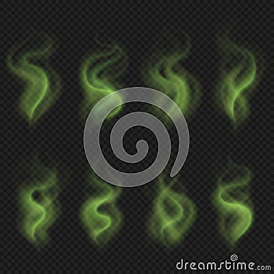 Green bad smell steam, toxic stink smoke, dirty man odor stench vector set Vector Illustration