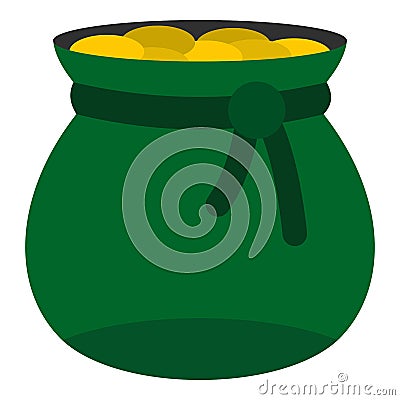 Green bag full of gold coins icon isolated Vector Illustration