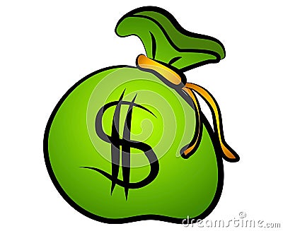 Green Bag of Money Dollar Sign Cartoon Illustration