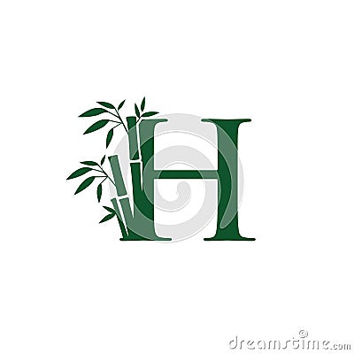 Green Bamboo H Letter Logo Stock Photo