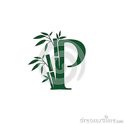 Green Bamboo P Letter Logo Stock Photo