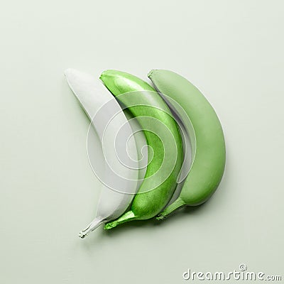 Green bananas art. Creative fruits Stock Photo