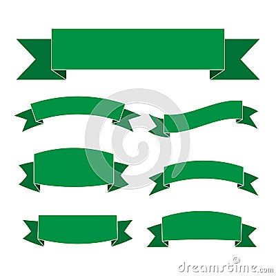 Green banners set Beautiful blank decoration ribbons Cartoon Illustration