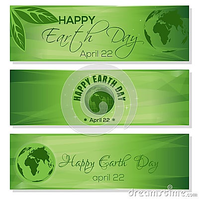 Green banners set for Earth Day. April 22 Vector Illustration
