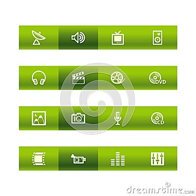 Green bar media icons Vector Illustration