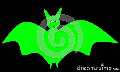 Green bat on the black background Cartoon Illustration