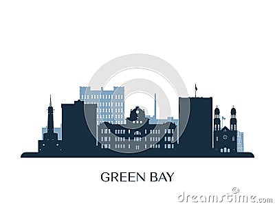 Green Bay skyline, monochrome silhouette. Vector Illustration