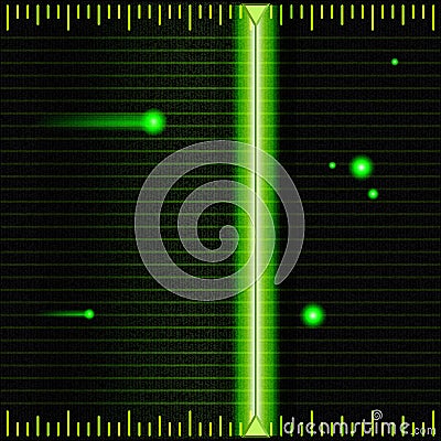 Green beam of scanner checks display. Futuristic interface scanner. Radar scan technology. Abstract background Vector Illustration