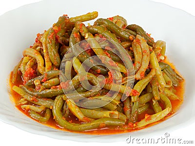 Green bean with tomato sauce Stock Photo