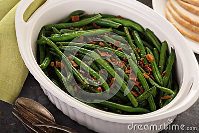 Green beans with bacon for Thanksgiving or Christmas dinner Stock Photo