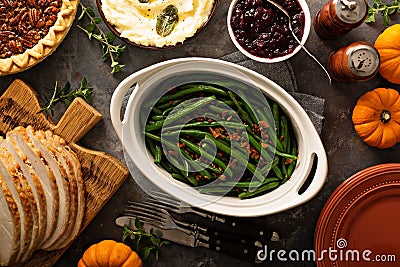 Green beans with bacon for Thanksgiving or Christmas dinner Stock Photo
