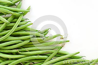 Green beans, corner background, isolated on white, copy space Stock Photo