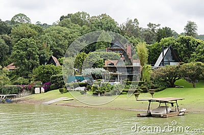 Lake shore in Valle de Bravo, Mexico Editorial Stock Photo