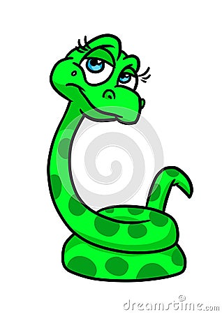 Green beautiful snake looking modest smile illustration Cartoon Illustration