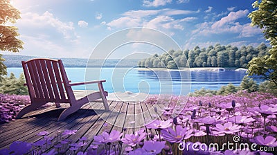 green beauty outdoor purple riverside Cartoon Illustration